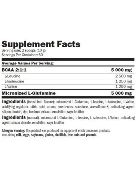 GLUTAMINE + BCCA  500 GR - NEUTRA