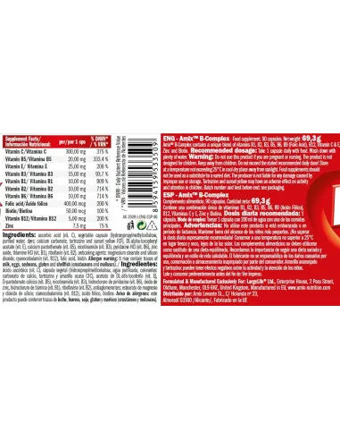 B-COMPLEX + VITAMINA C Y E - 30 CAPS - AMIX NUTRITION