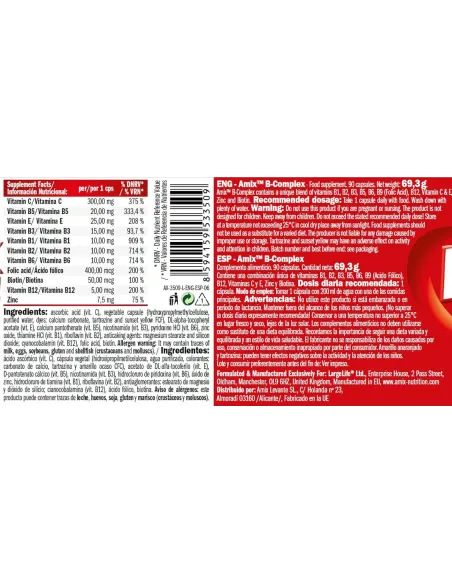 B-COMPLEX + VITAMINA C Y E - 30 CAPS - AMIX NUTRITION